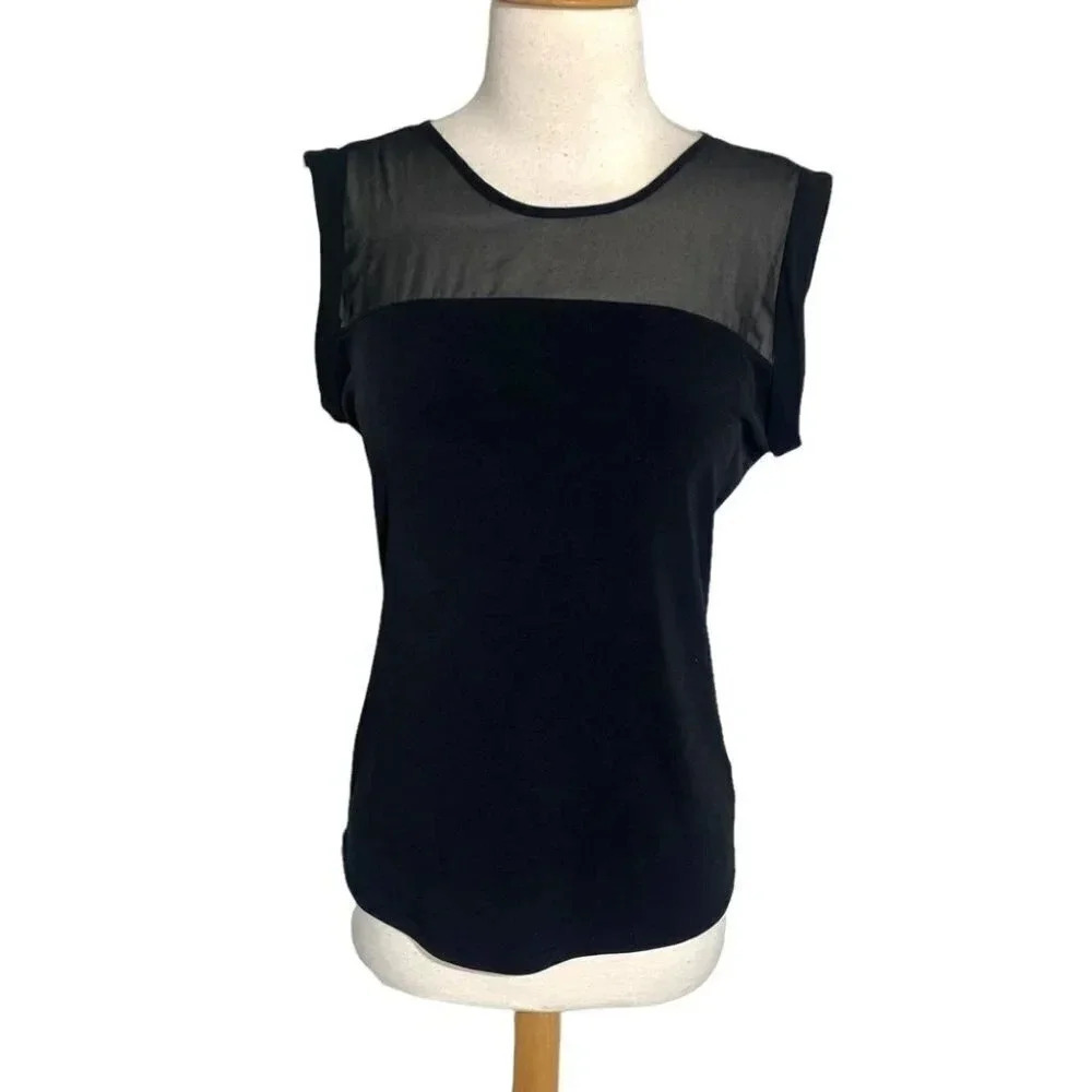 New York & Company XS black mesh top with keyhole back top